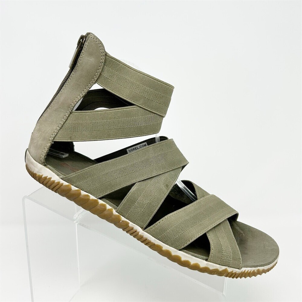 SOREL Womens Olive Green Strappy Flat Sandals Back Zip Comfort Sporty Size 12